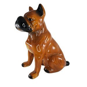 Vintage Boxer Dog Piggy Bank Ceramic Large 13" Bulldog Figurine Brown Black